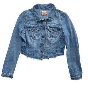 Highway Jeans Women L Medium Wash Denim Crop Button Front Jean Jacket PD760594DJ